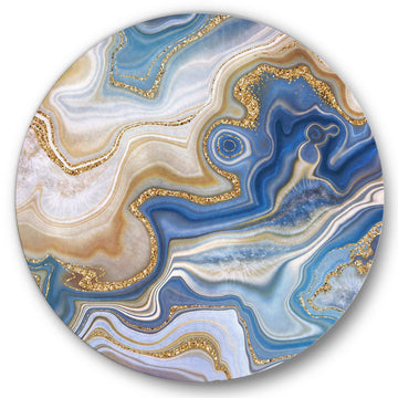 Ocean Blue Golden Jasper Agate II - Abstract Circle Metal Wall Decor